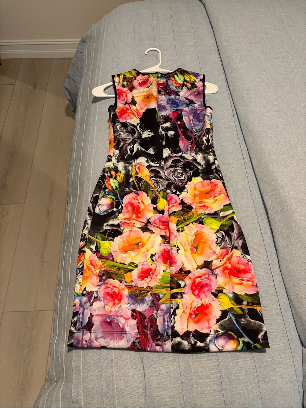 Clover Caynon Floral Midi Dress in Black with Pink, Yellow and Green Accents